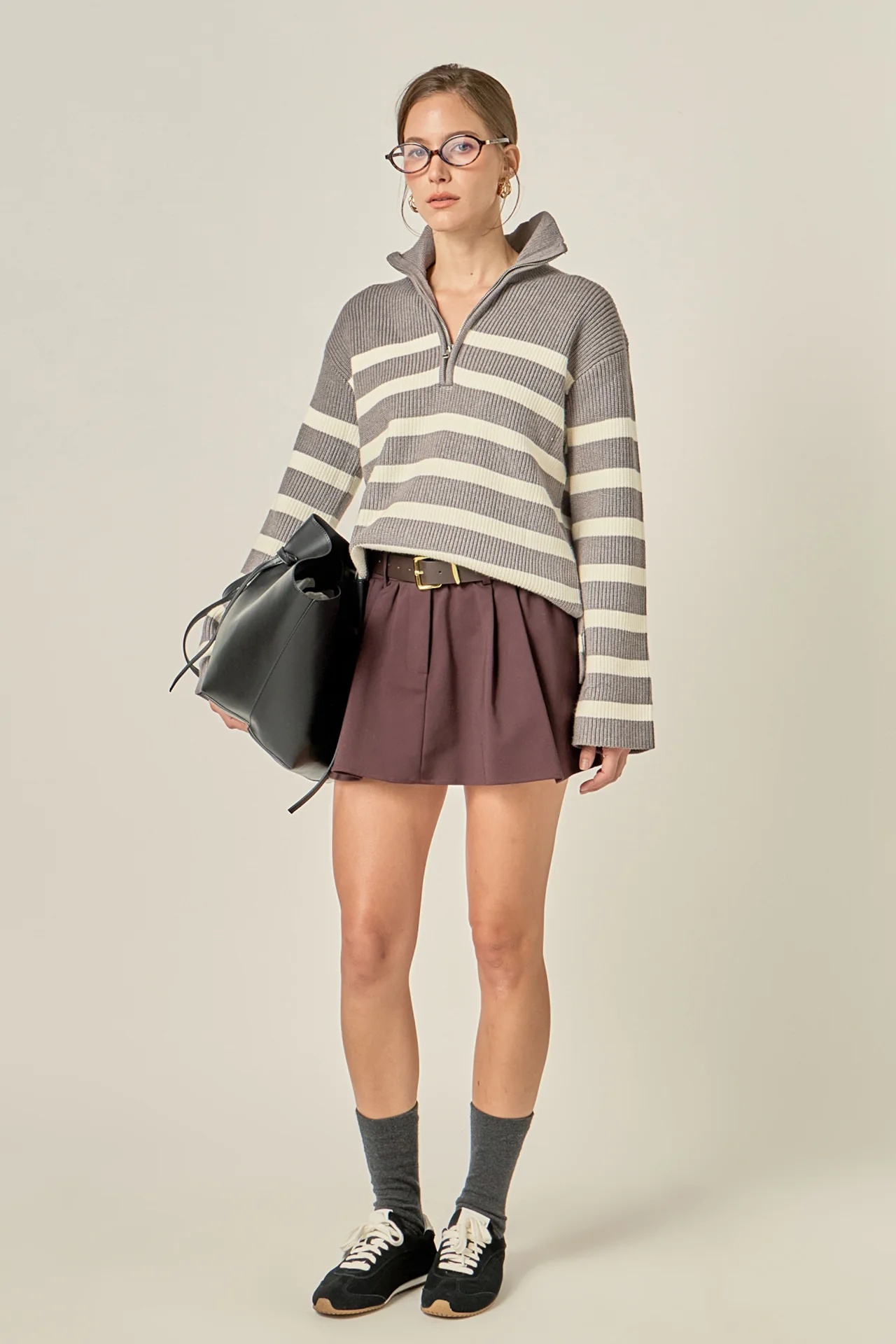 Striped Half-Zip Relaxed Sweater