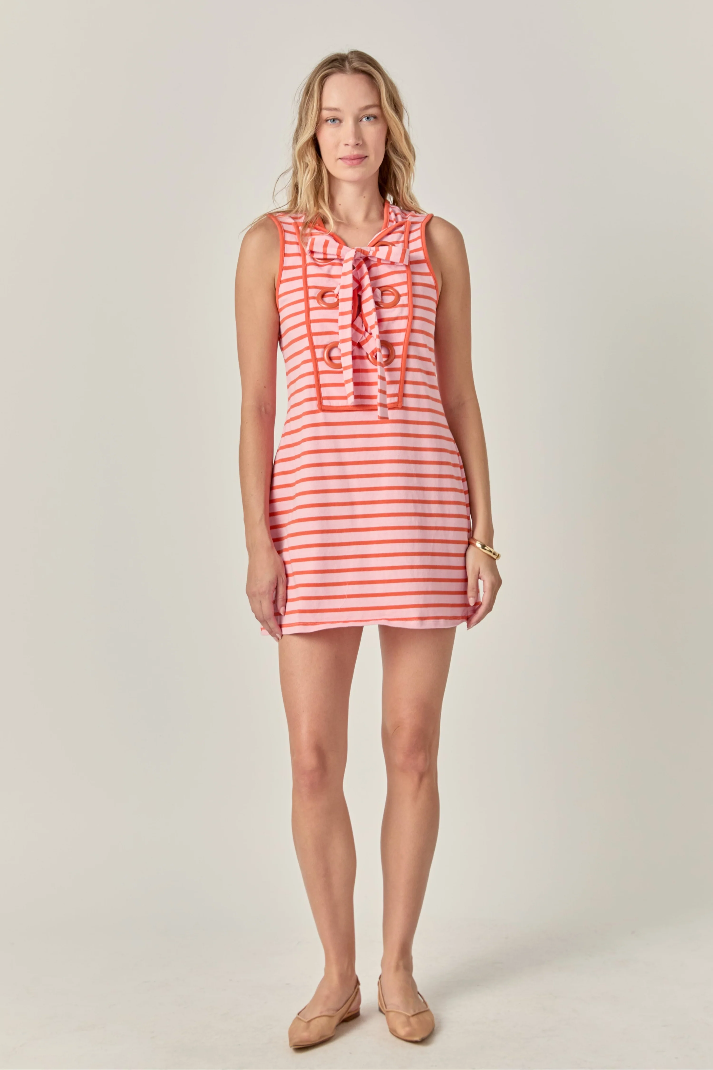 Striped Knit Lace Up Dress