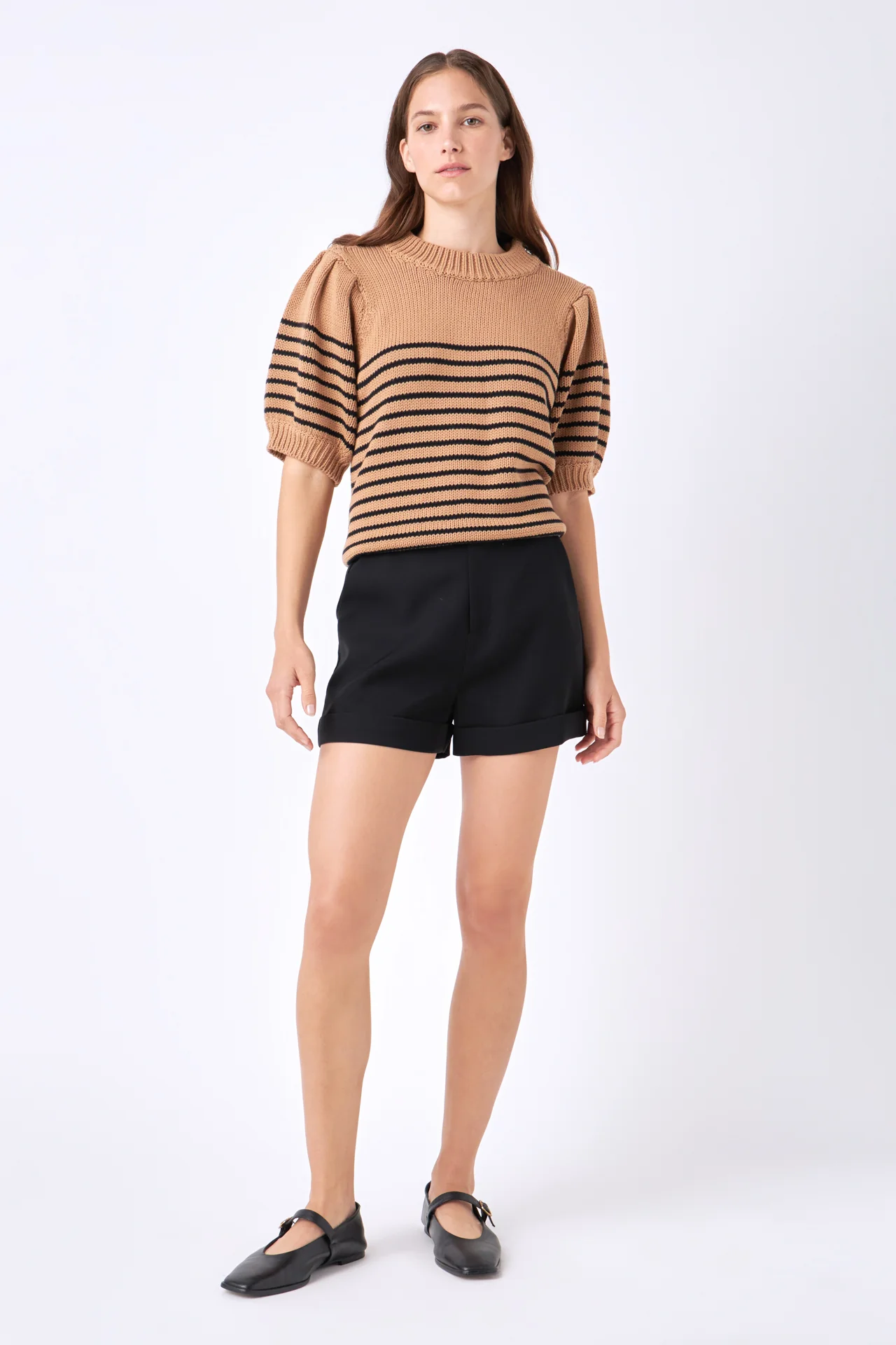 Striped Short Puff Sleeve Sweater with Buttons - Image 6