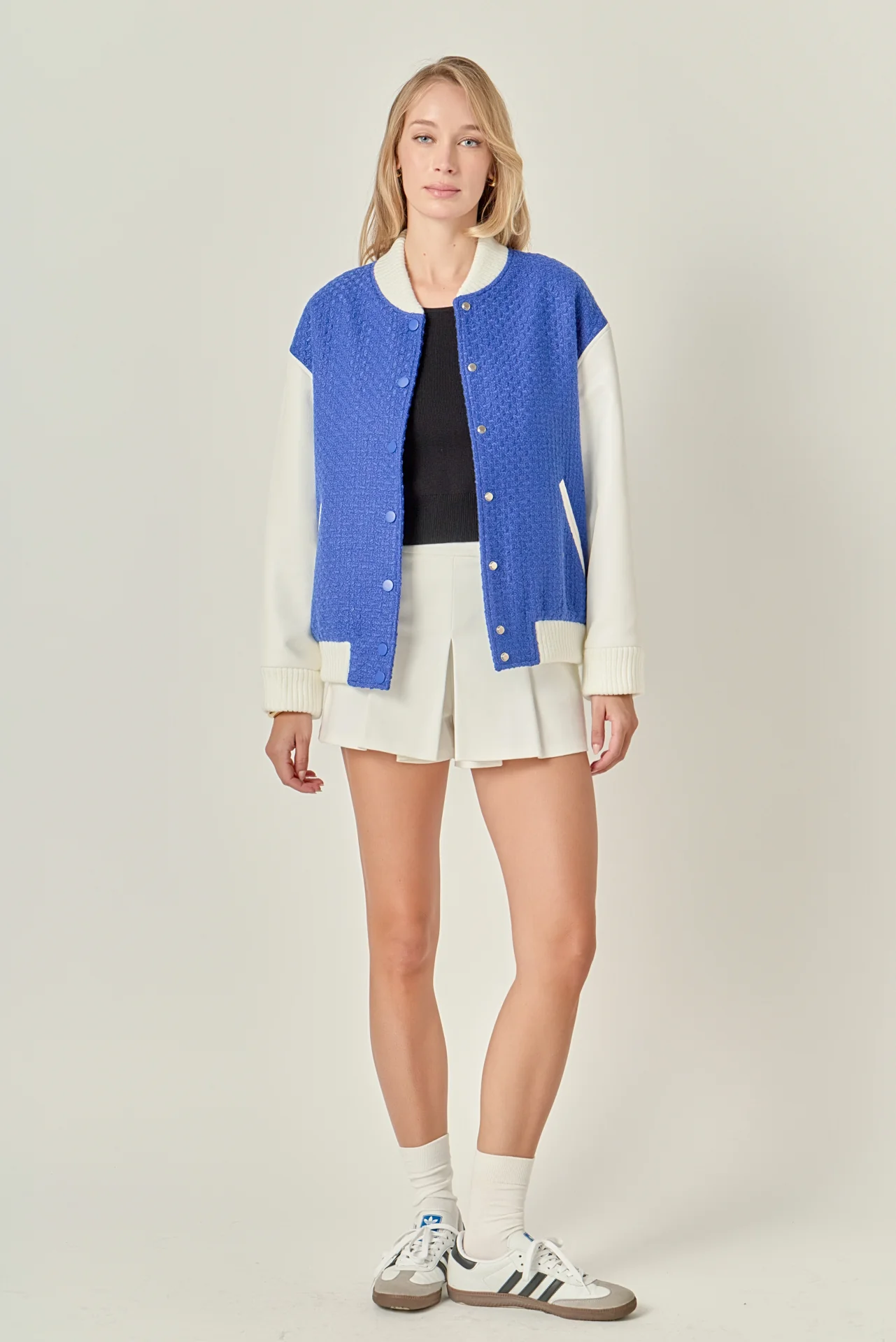 Tweed PU Bomber Jacket