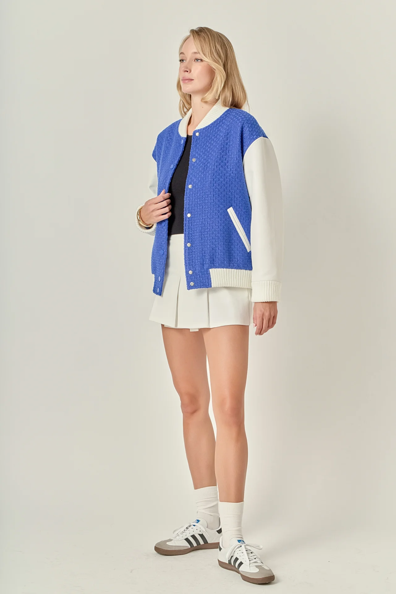 Tweed PU Bomber Jacket - Image 3