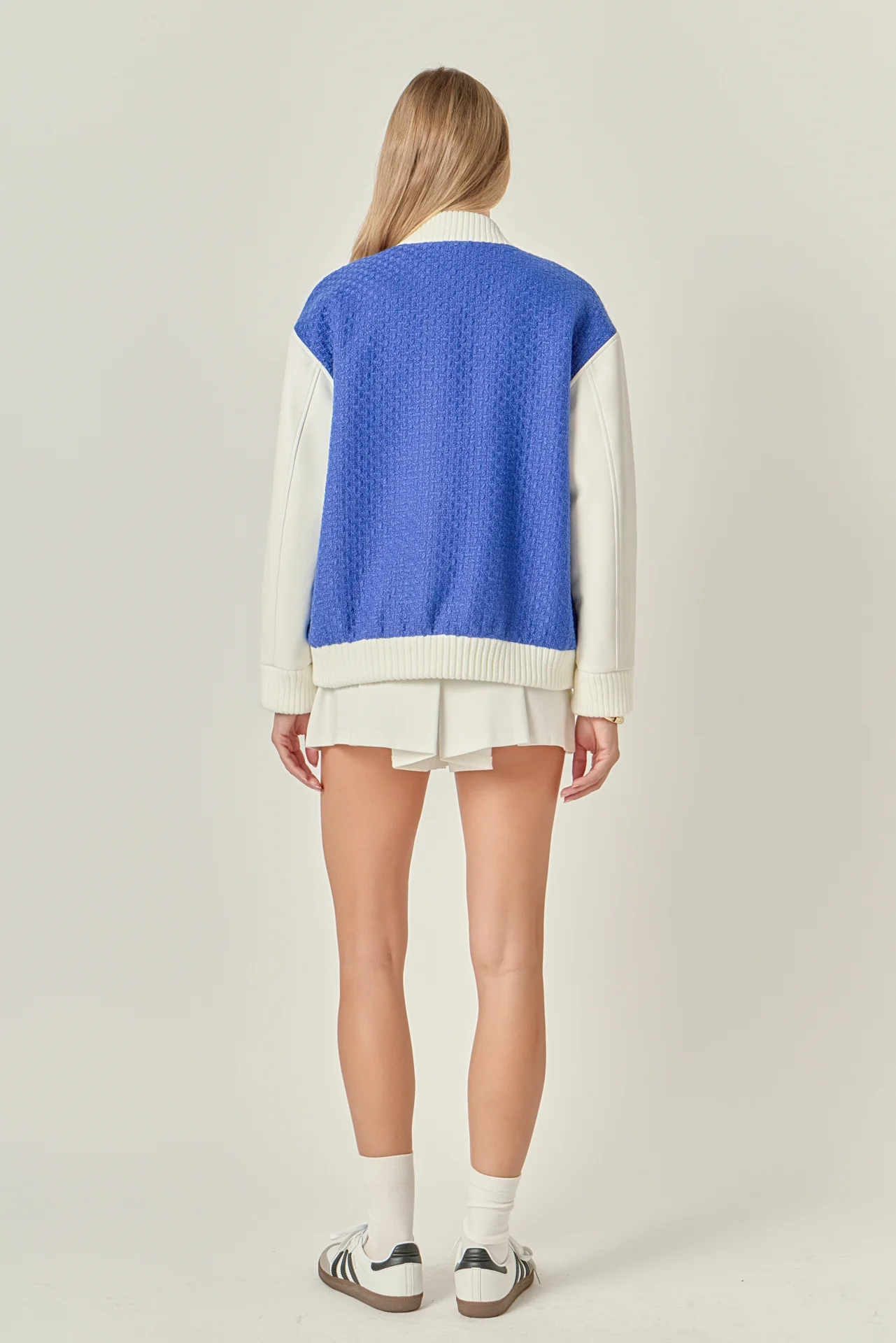 Tweed PU Bomber Jacket - Image 4