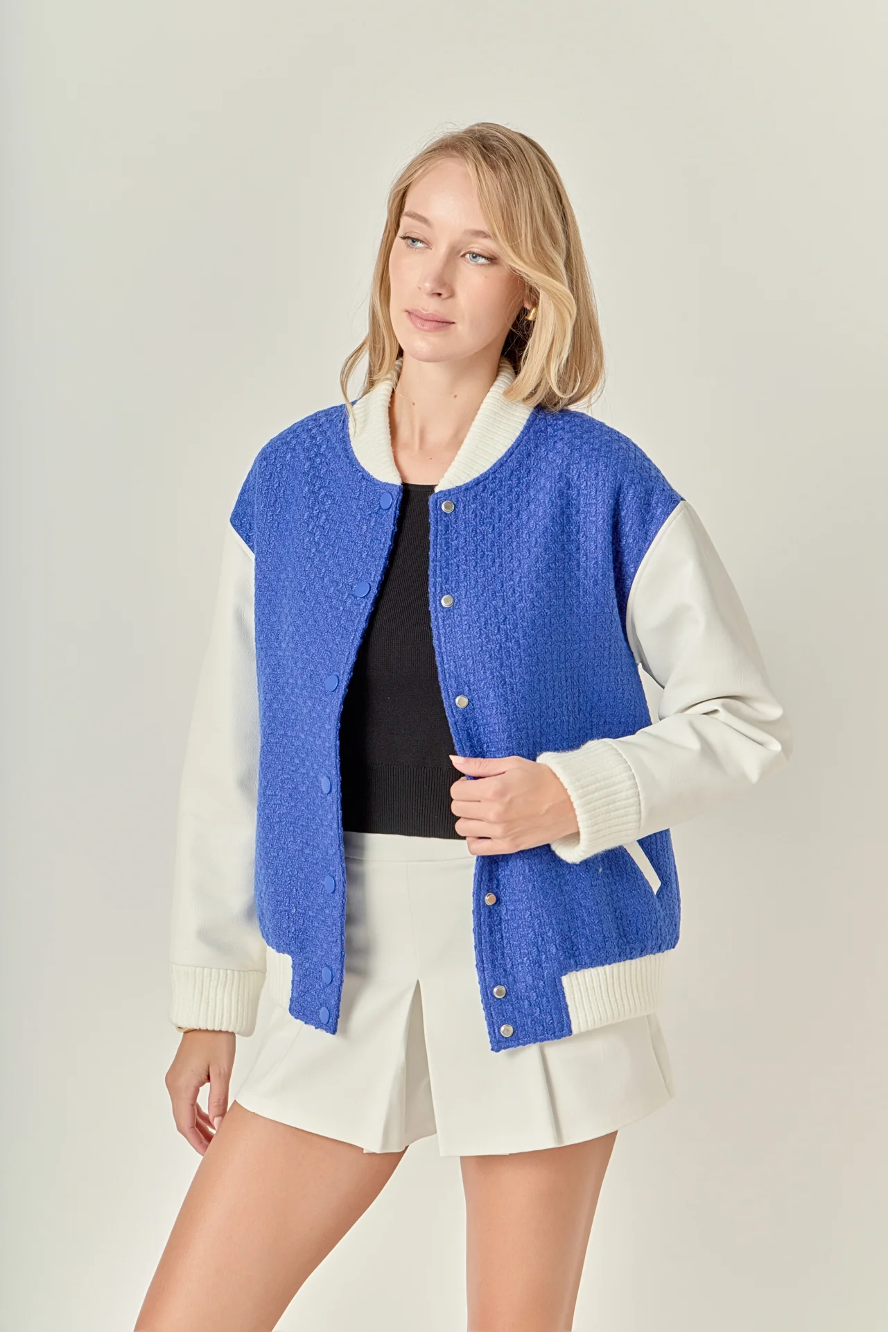 Tweed PU Bomber Jacket - Image 5