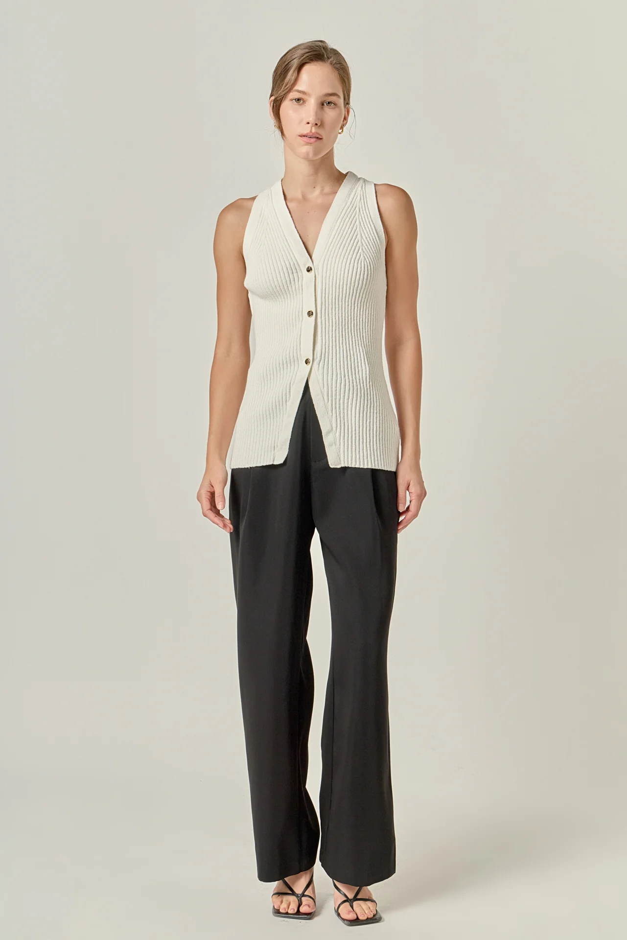 Ribbed Knit Button-Front Vest