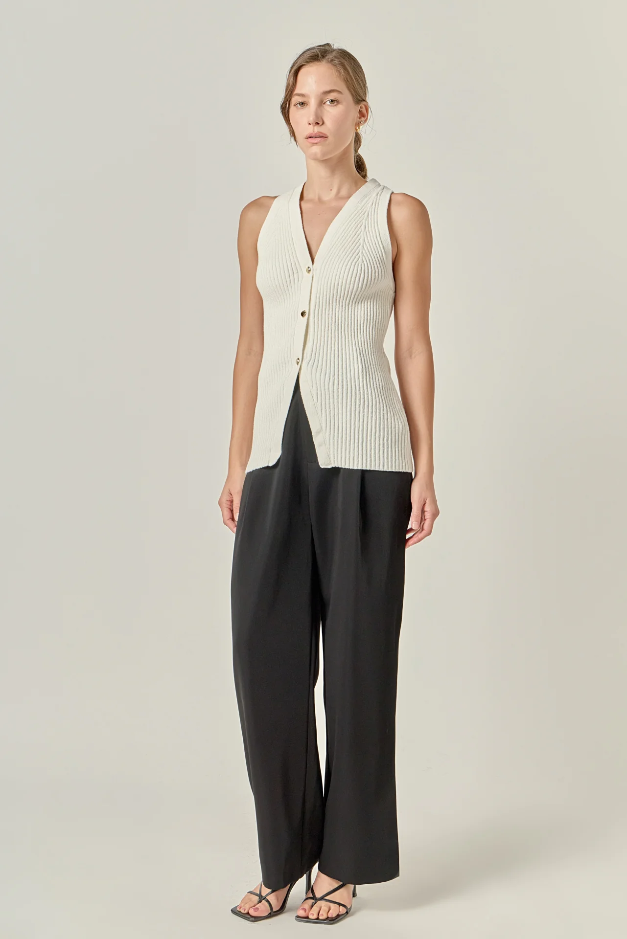 Ribbed Knit Button-Front Vest - Image 3