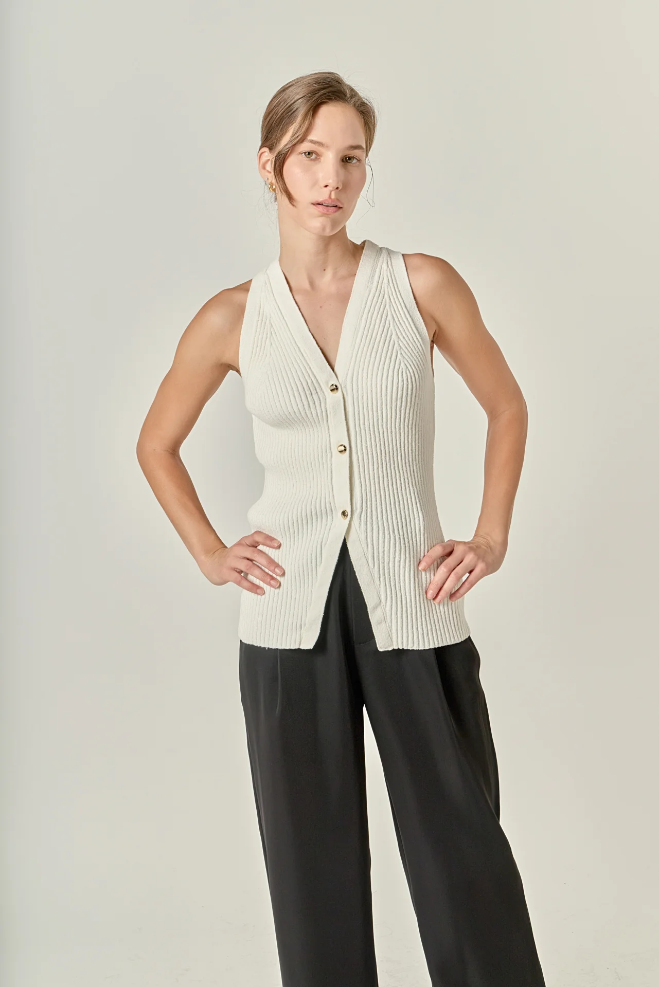 Ribbed Knit Button-Front Vest - Image 5